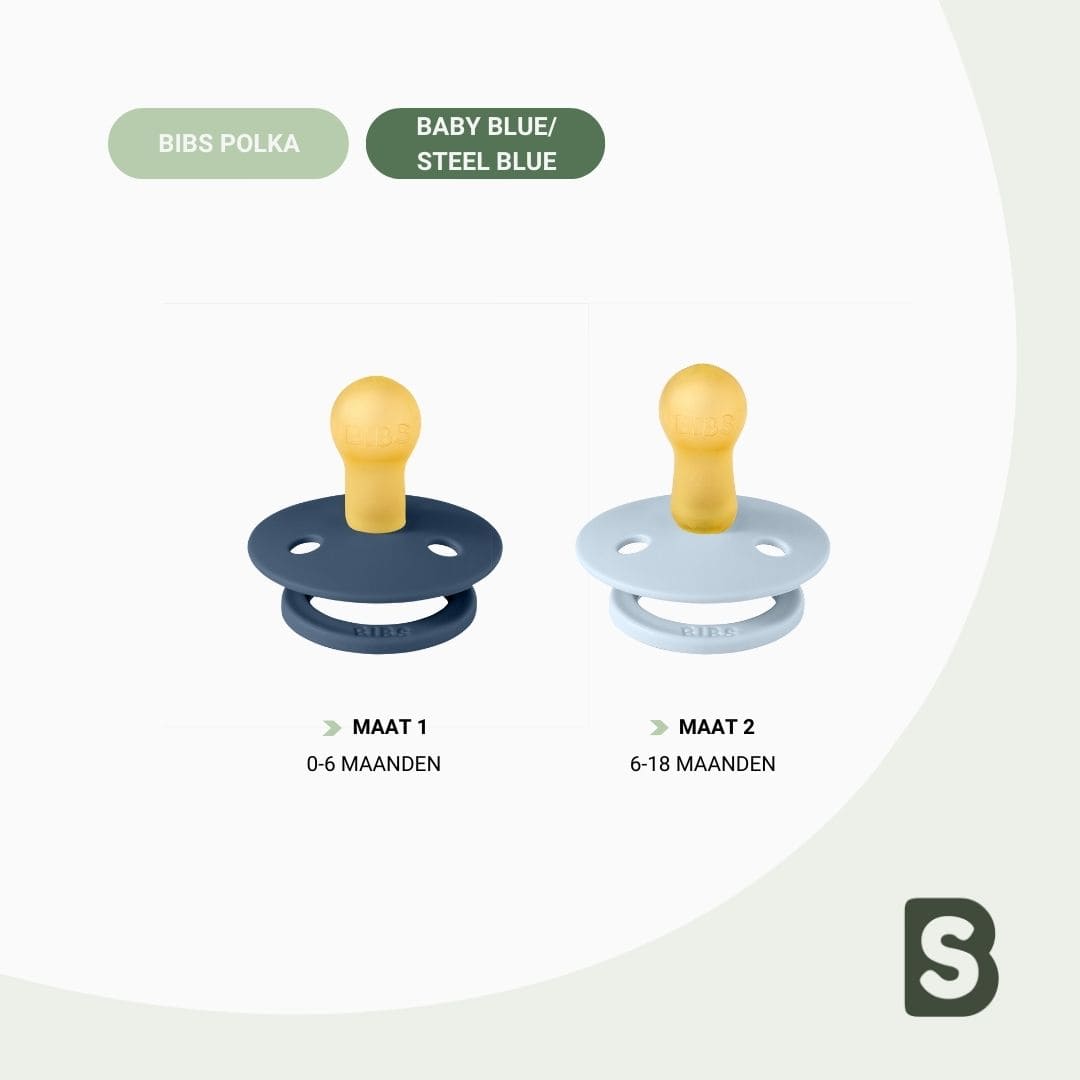 BIBS Studio speen polkadots met stipjes print in de blauwe kleuren baby blue en steel blue