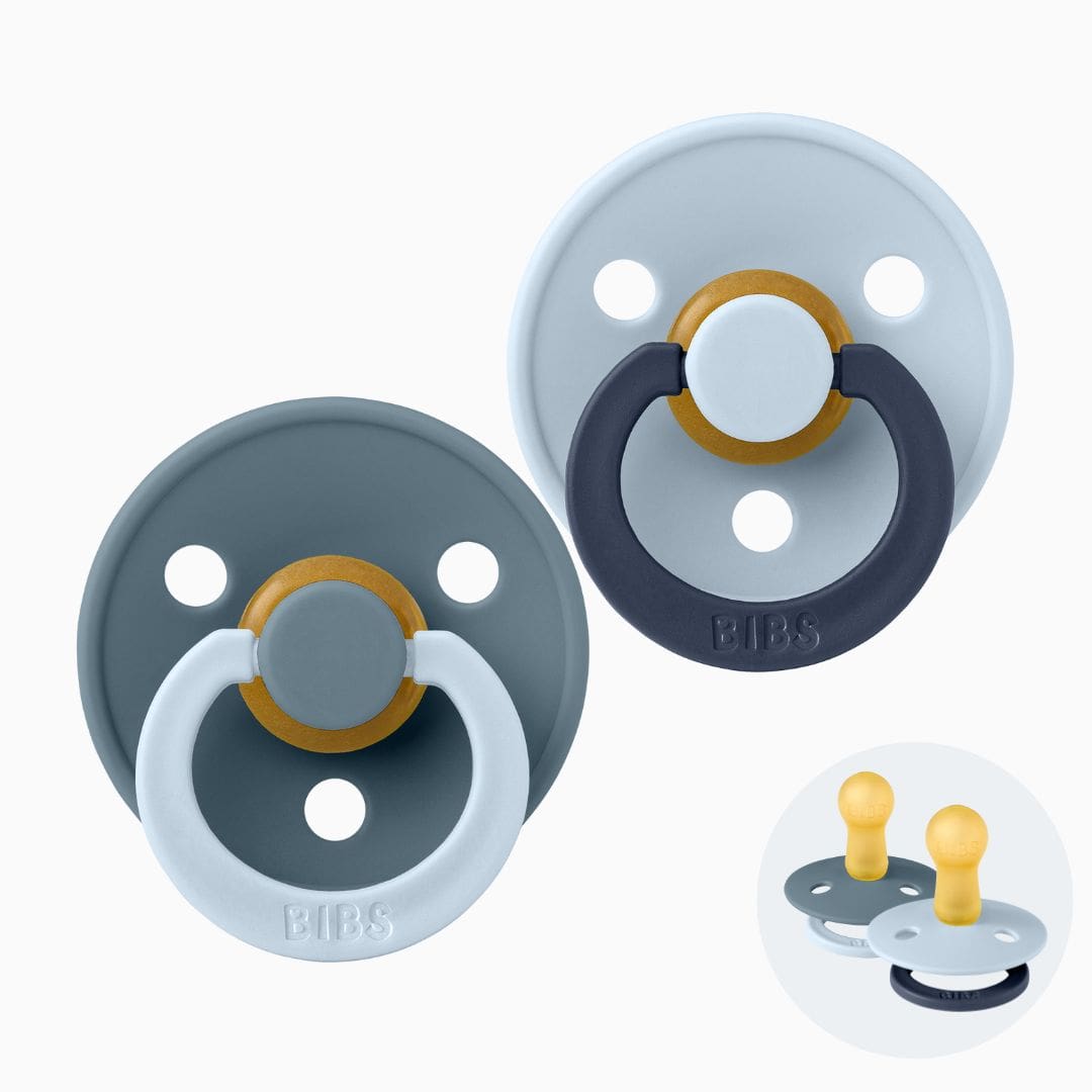 BIBS speen met ronde speenvorm van natuurrubber latex uit de fusion collectie in de blauwe kleuren baby blue en petrol