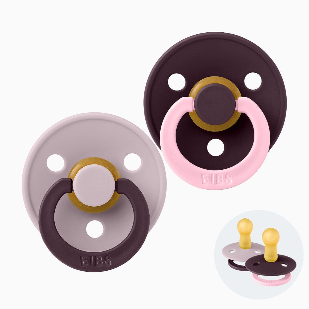 BIBS speen met ronde speenvorm van natuurrubber latex uit de fusion collectie in de paarse tinten dusky lilac en plum