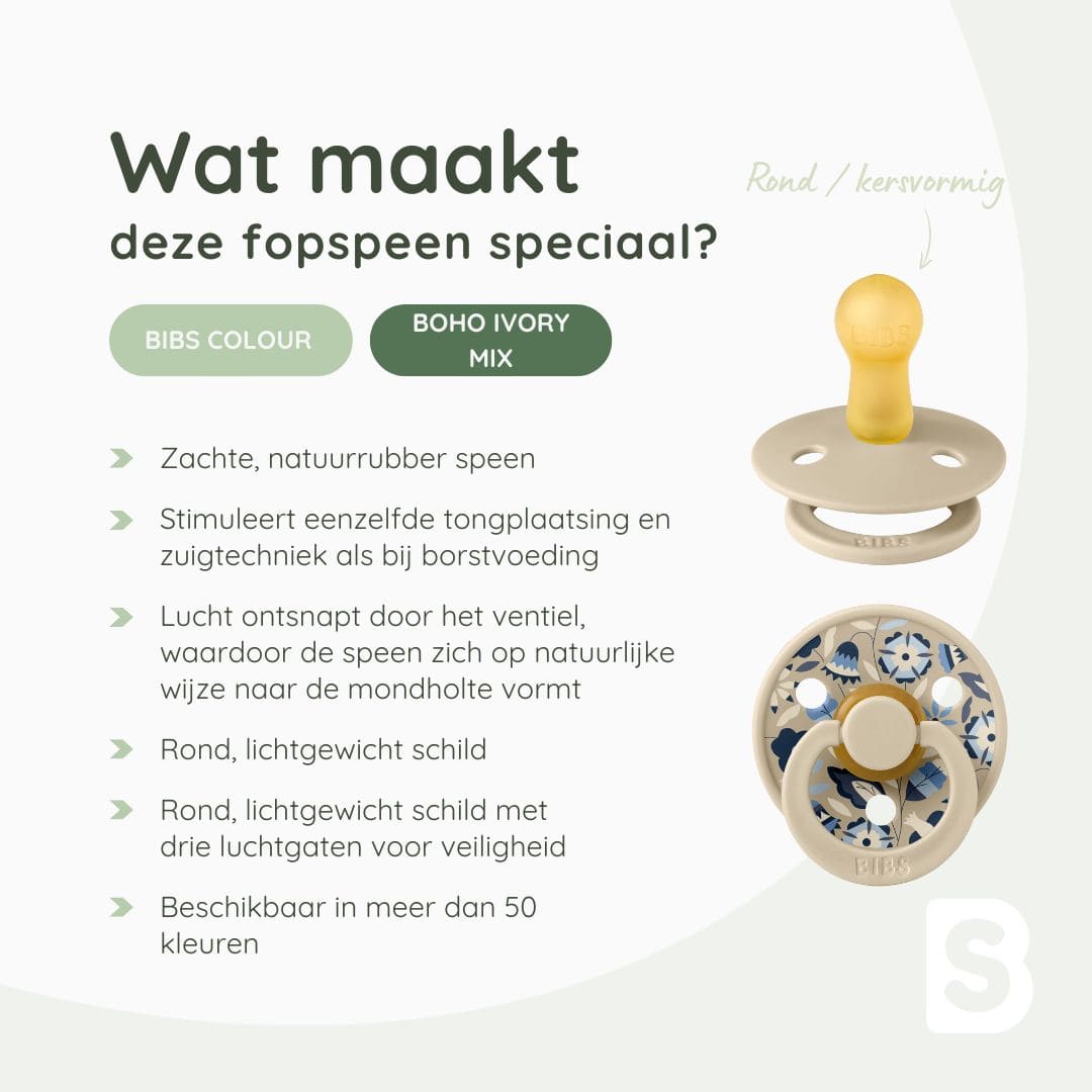 BIBS fospenen met ronde speen van 100% natuurlijk rubber met Liberty Boho print in de kleur ivory wit en vanilla beige