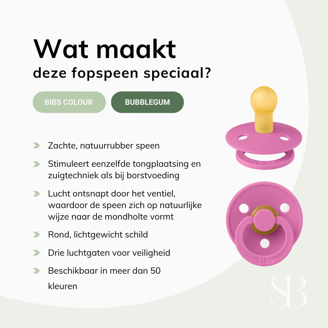 BIBS Colour fopspeen met ronde speen van 100% natuurlijk rubber in de kleur bubblegum roze