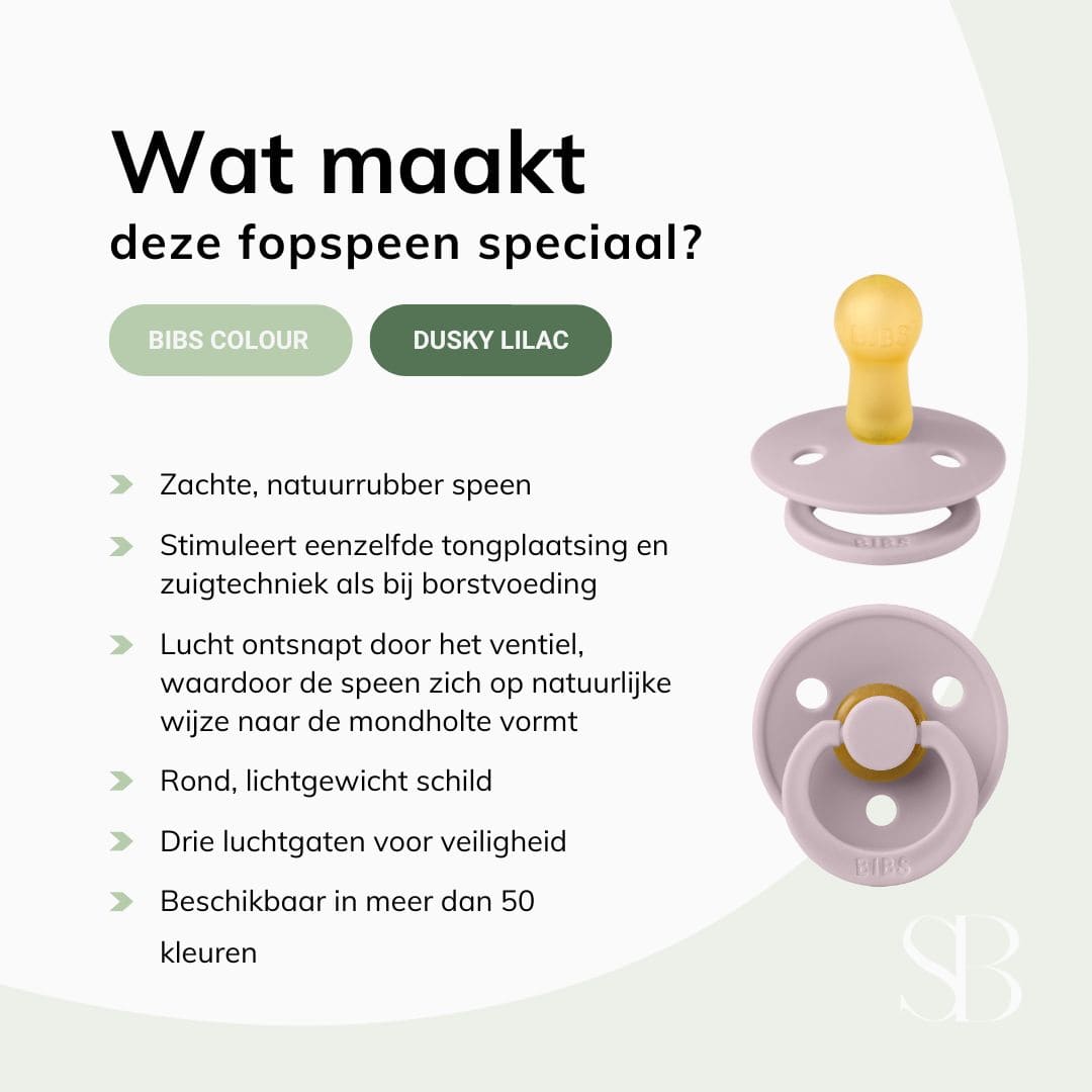BIBS Colour fopspeen met ronde speen van 100% natuurlijk rubber in de kleur dusky lilac lila