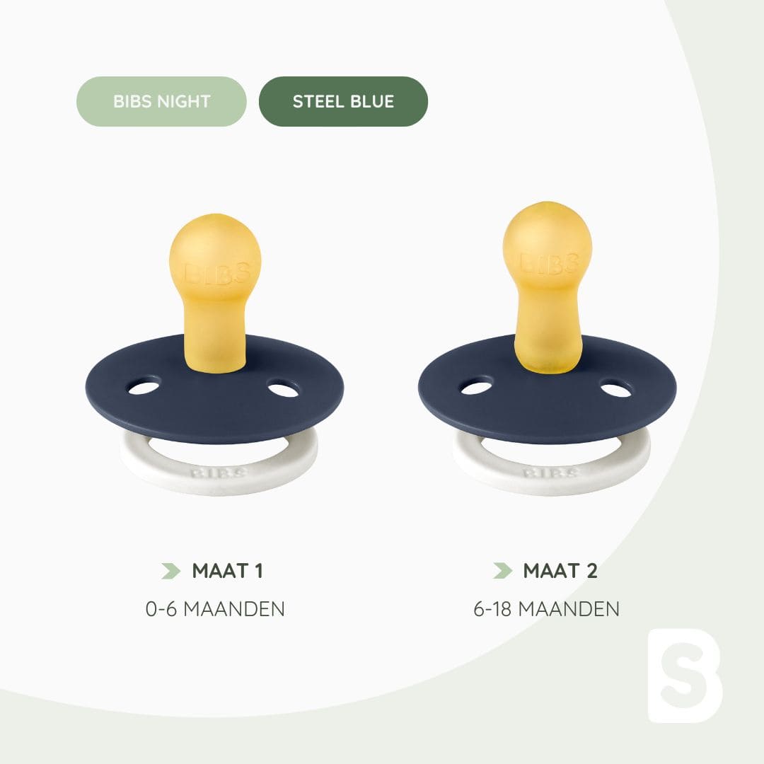 BIBS speen met glow in the dark ring in the kleur steel blue blauw