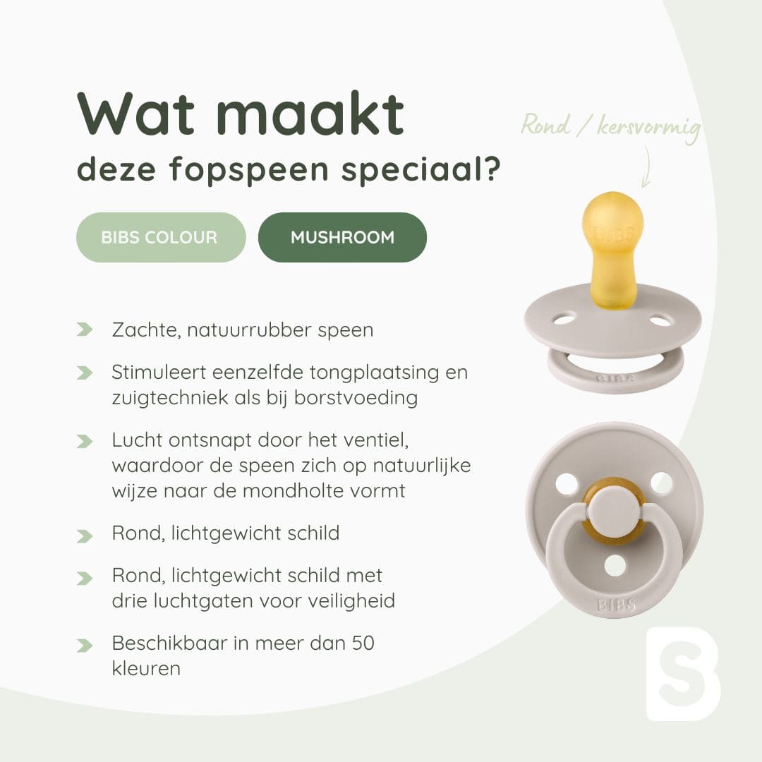 BIBS Colour ronde speen in de kleur mushroom