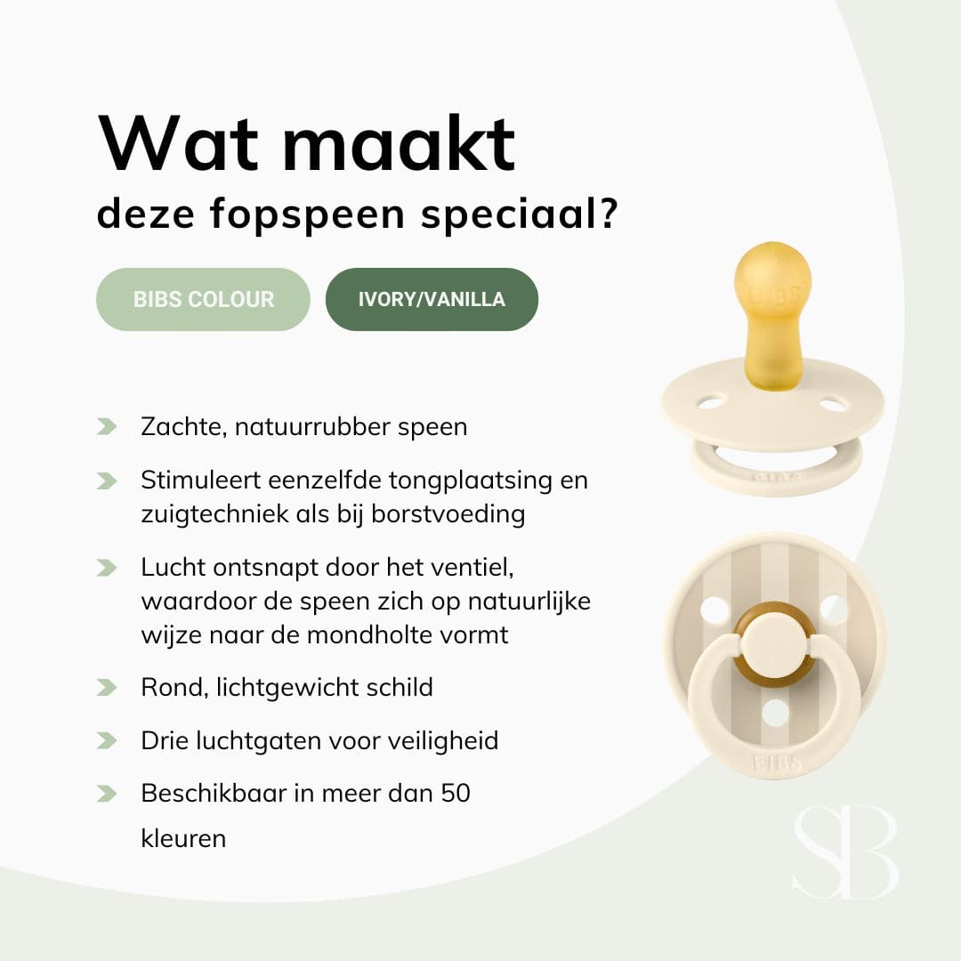 BIBS Studio Collection fopspeen met ronde speen van latex in de kleur ivory wit en vanilla beige