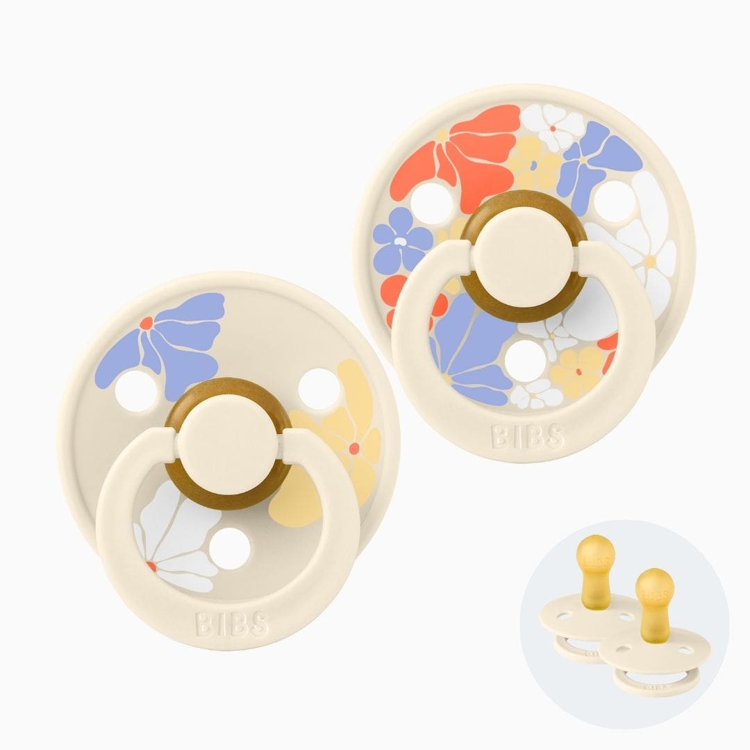 BIBS fopspeen Studio Collection Morning Bloom & Flower Child met ronde speen van natuurrubber