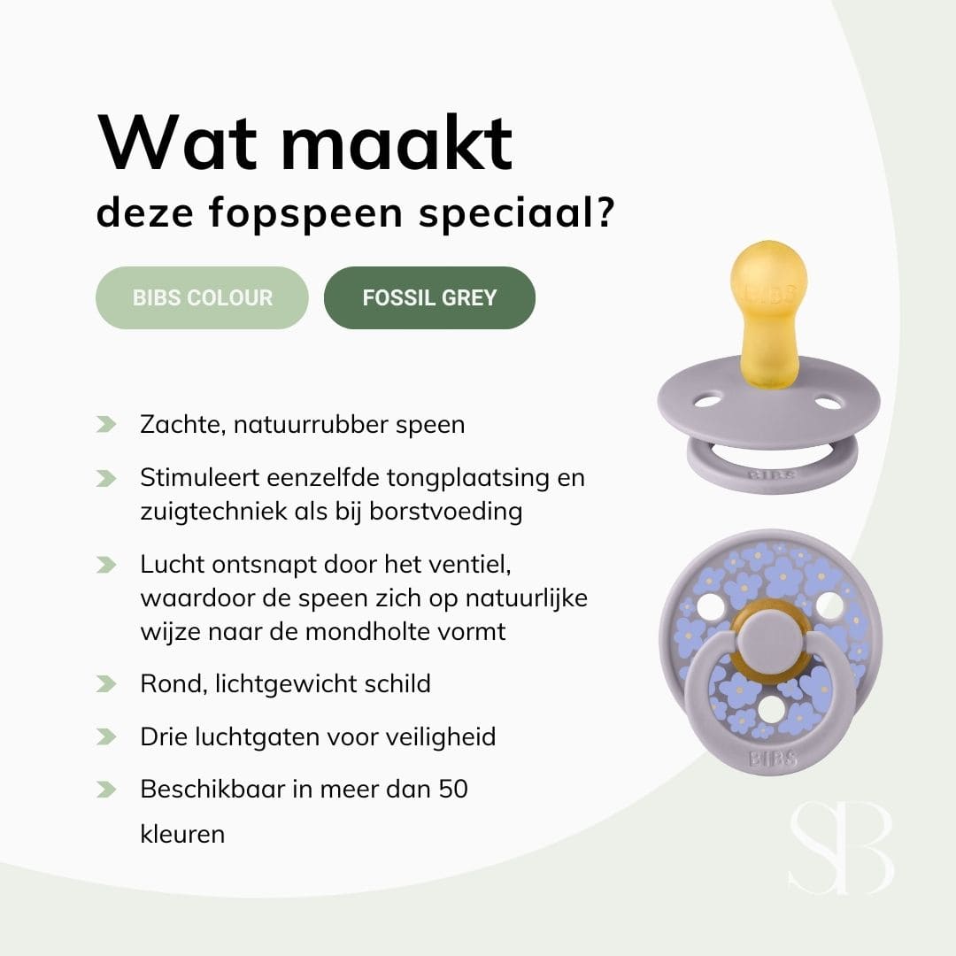 BIBS fopspeen Studio Collection Jasmine met ronde speen van natuurrubber in de kleur vergrijsd paars