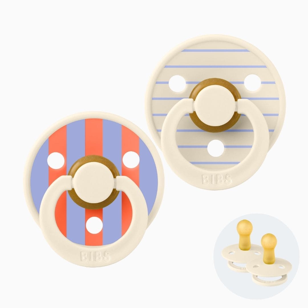 BIBS fopspeen Studio collection met ronde speen van natuurrubber met streep dessin hush mix