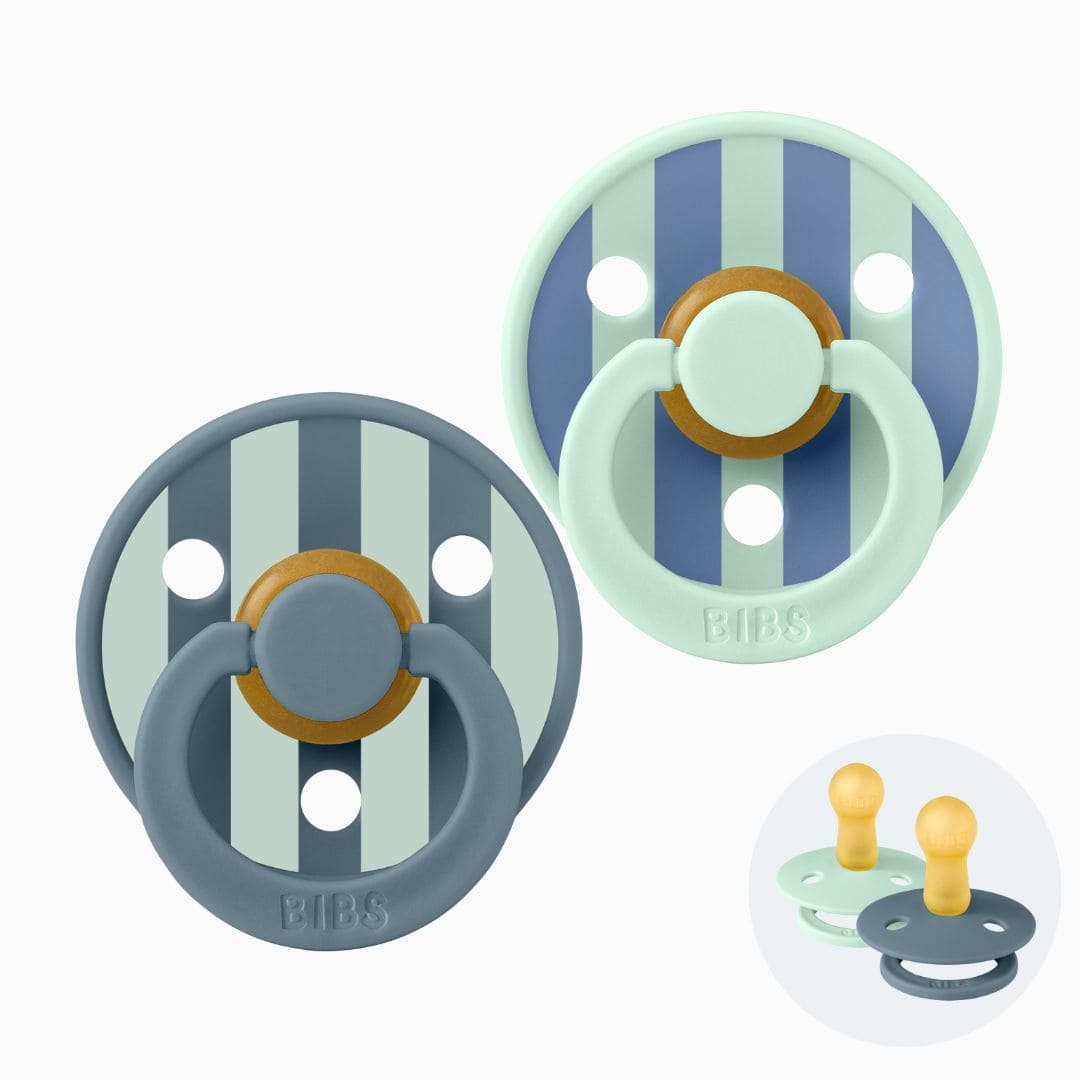 BIBS Studio spenen met streepjes in de kleuren petrol en nordic mint