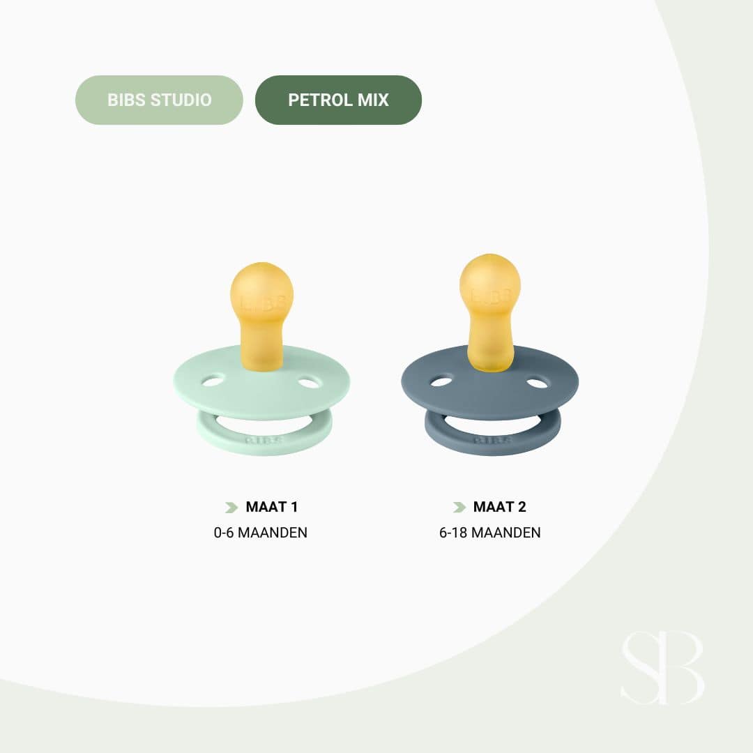 BIBS Studio spenen met streepjes in de kleuren petrol en nordic mint