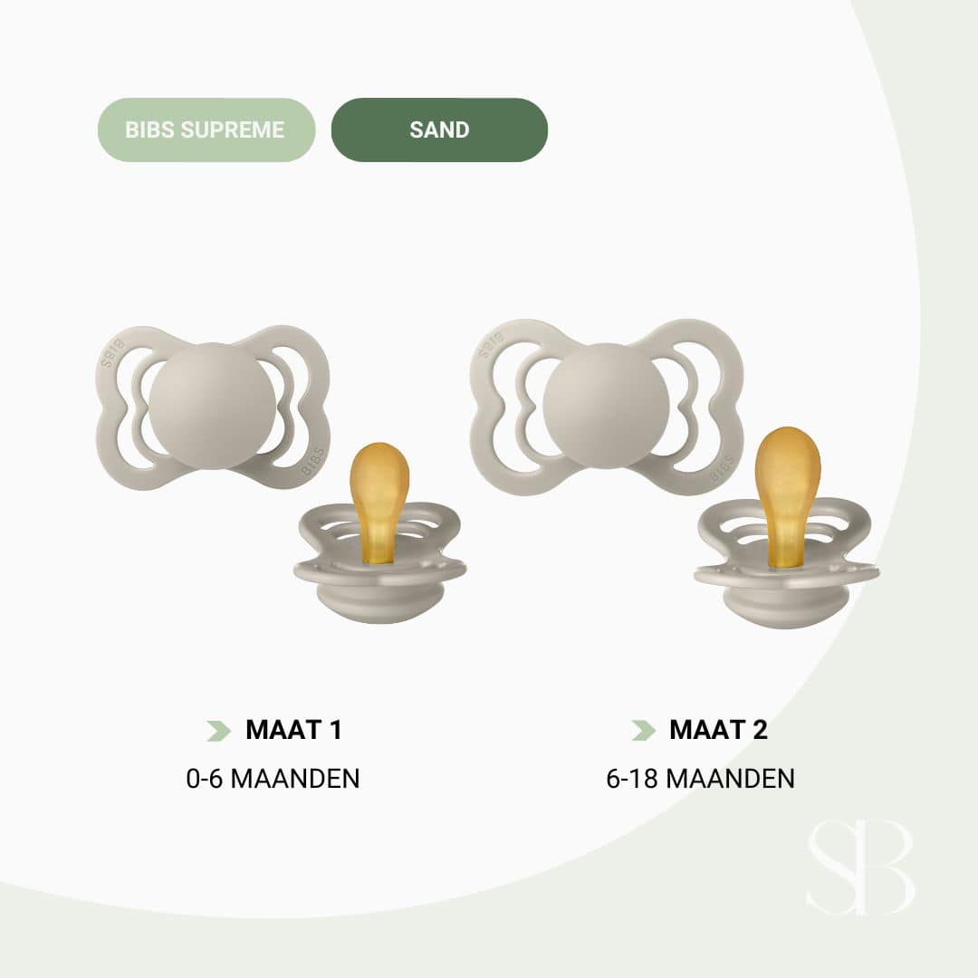 BIBS supreme fopspeen met platte speen van latex in de kleur sand