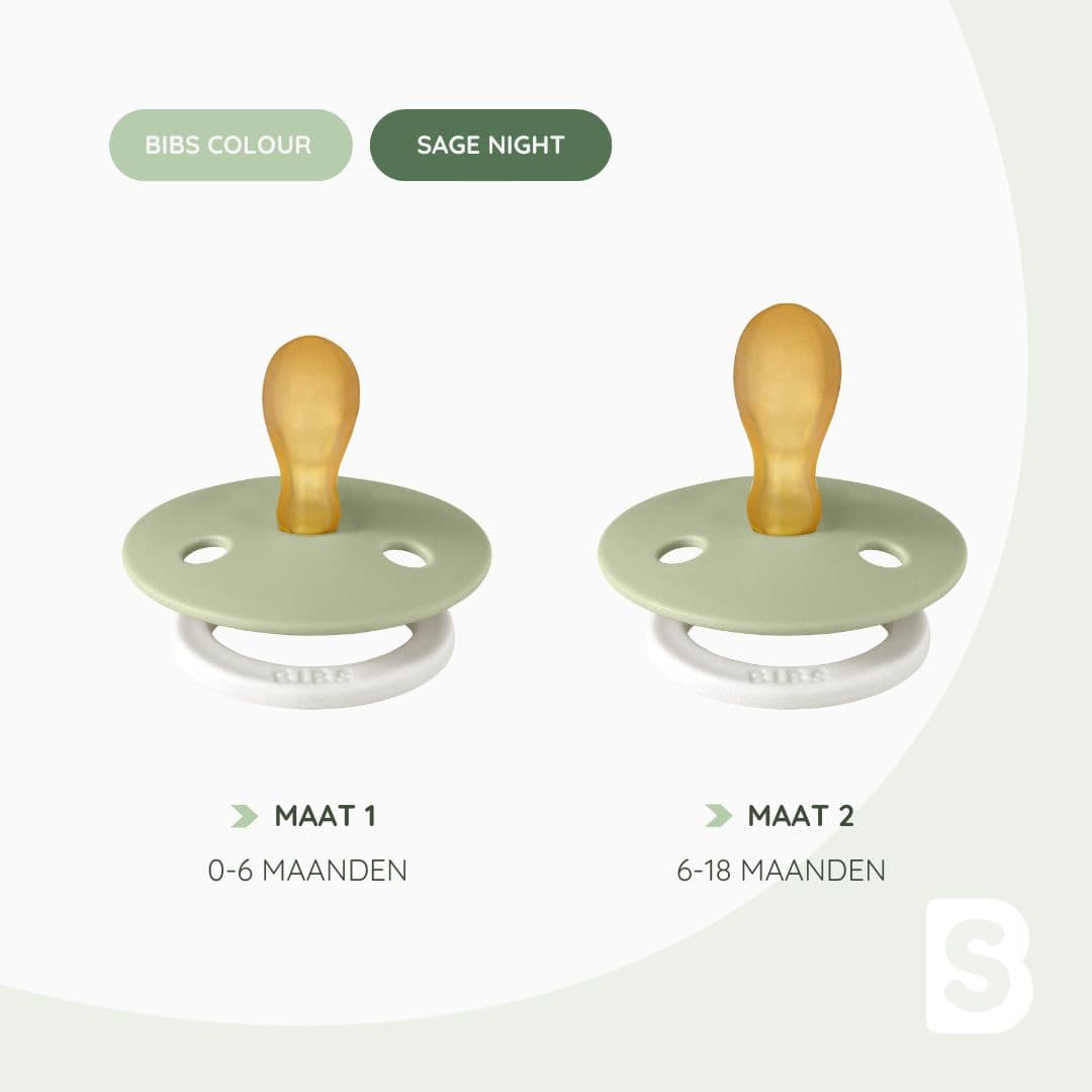 BIBS glow in the dark fopspeen met symmetrische speen in de kleur sage