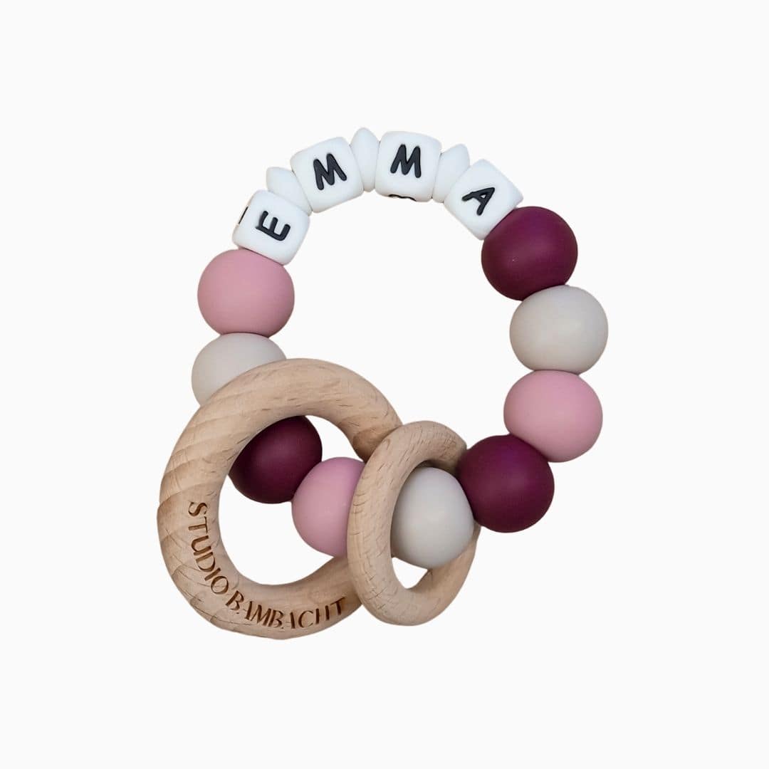 Studio Bambacht bijtring met naam meisje vintage roze