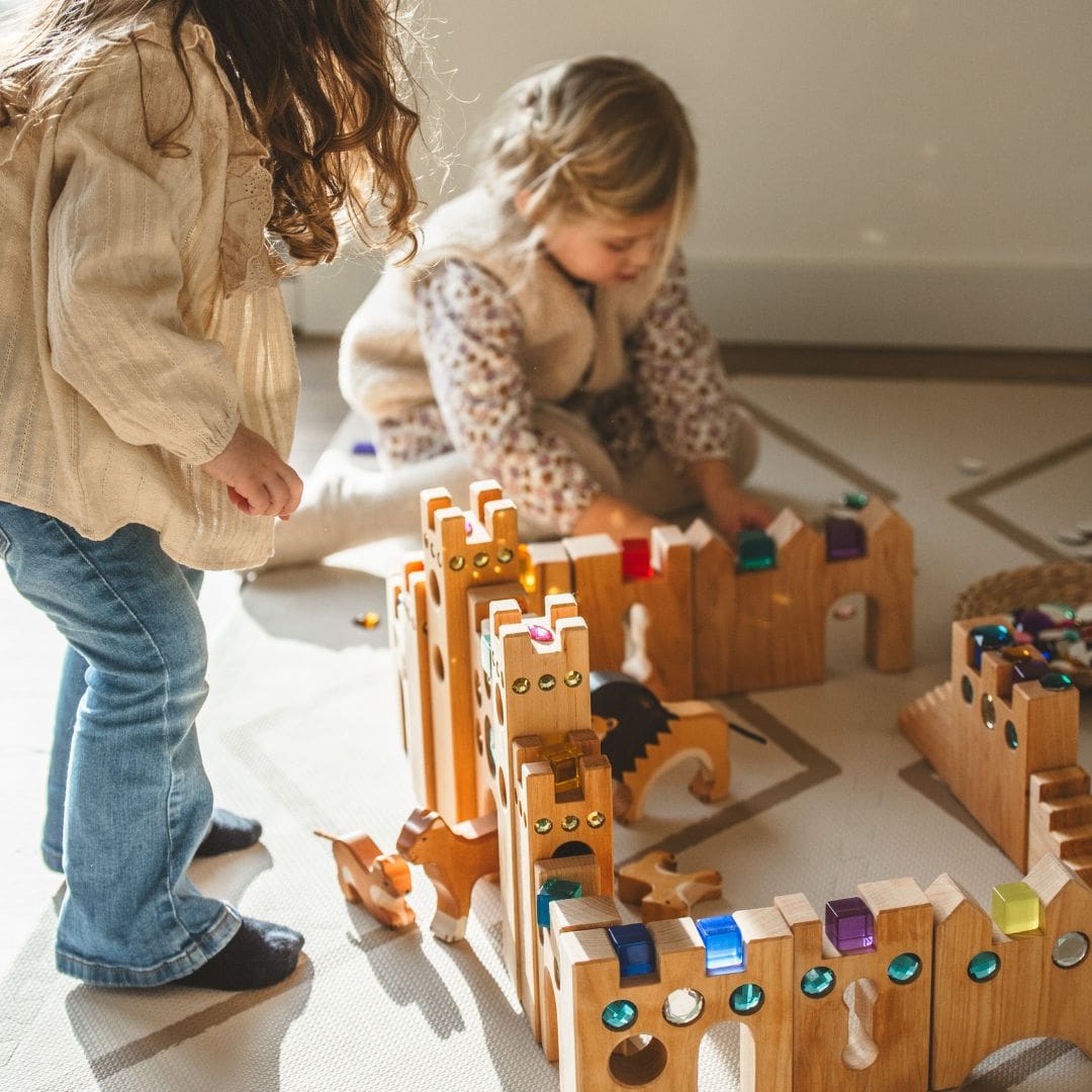 Bauspiel houten kasteel blokken sprookjeskasteel 16 delig