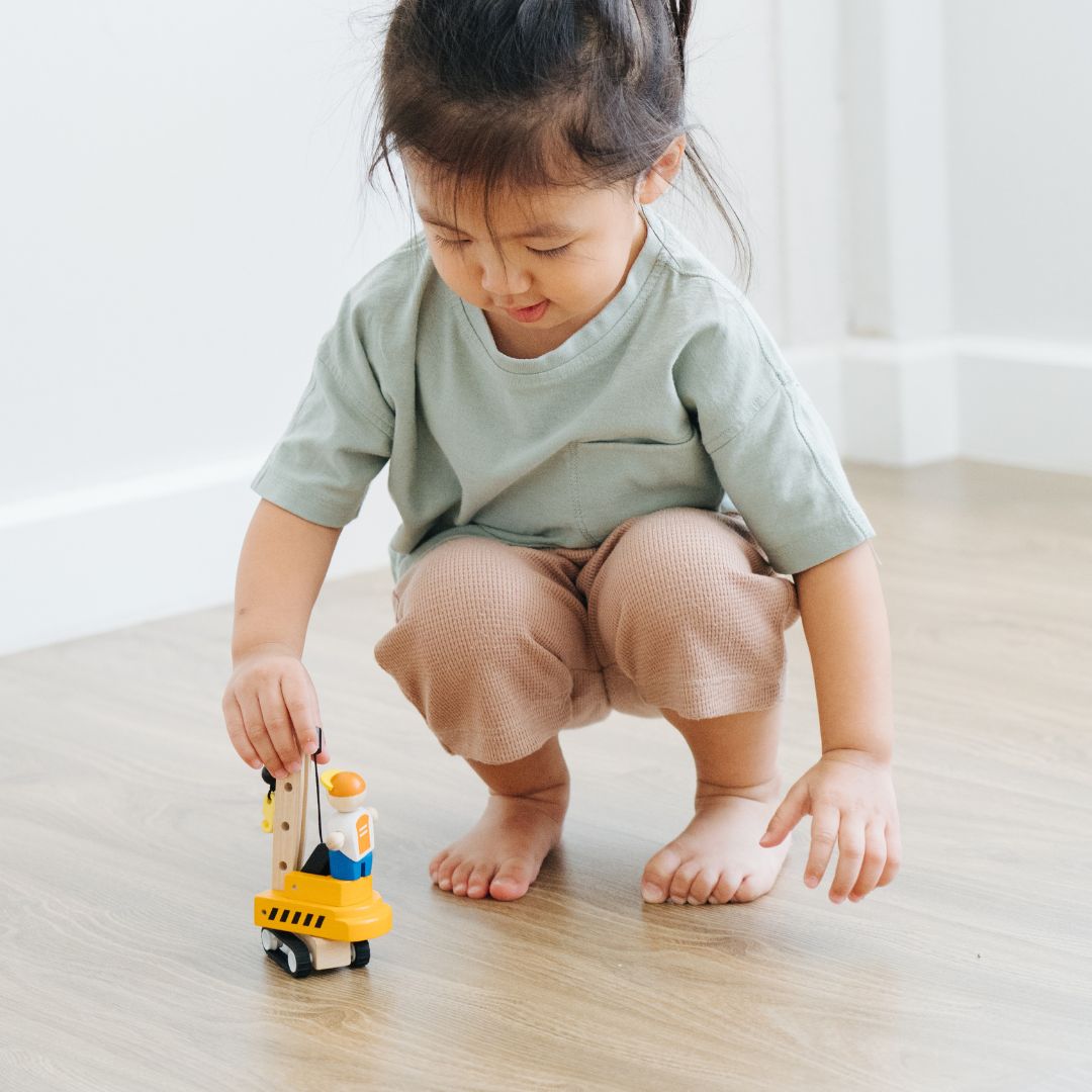 Plantoys oranje bouwvoertuigen van hout