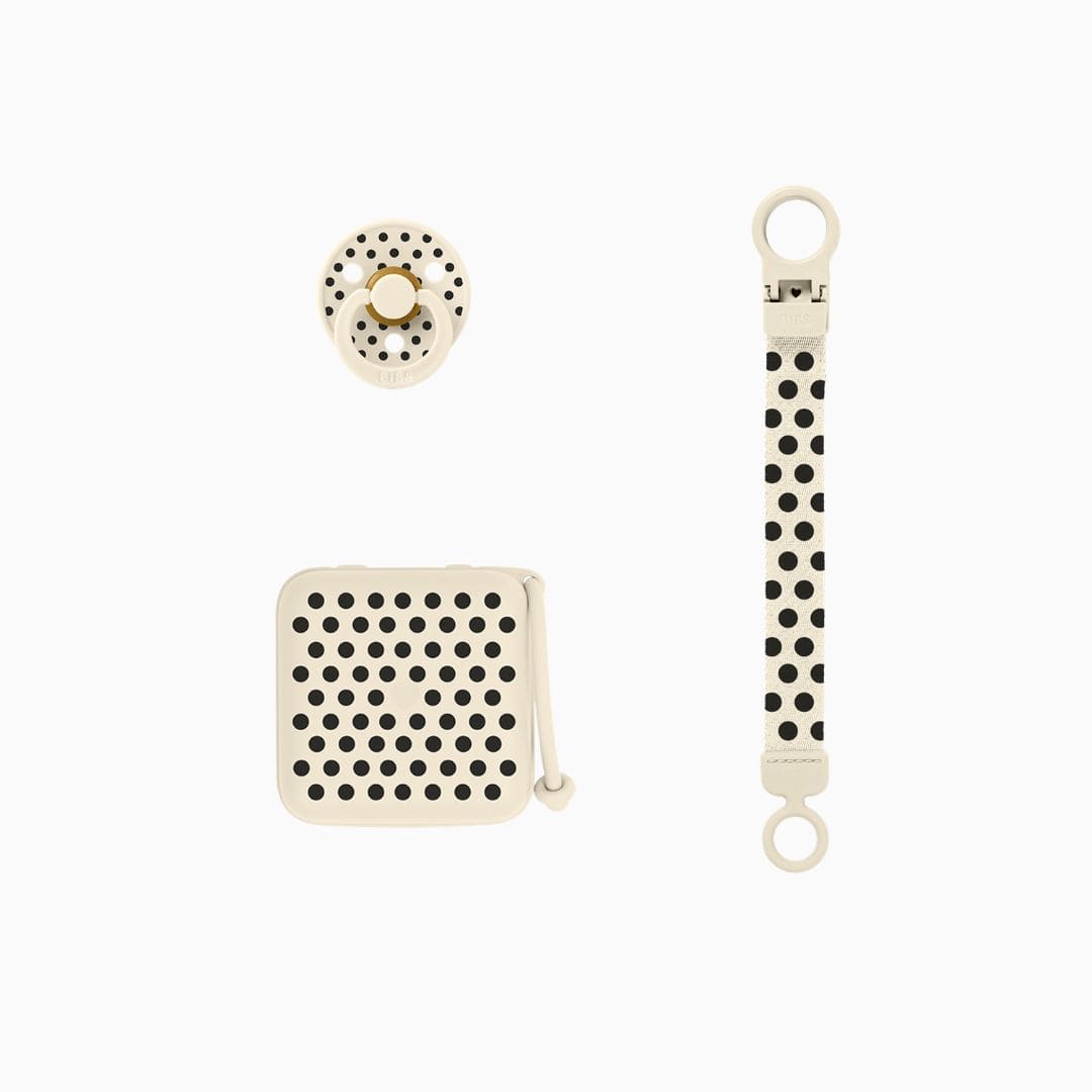 BIBS Soothe & Go Polka cadeauset ivory/black