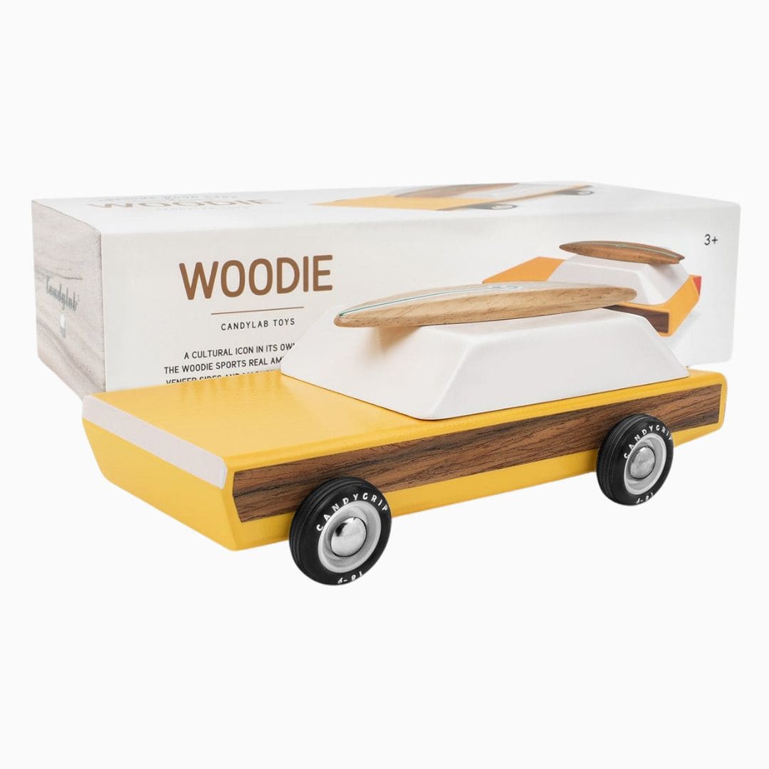 Candylab houten speelgoedauto Americana woodie geel
