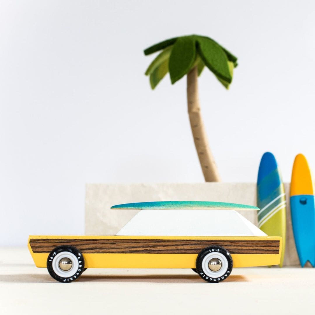 Candylab houten speelgoedauto Americana woodie geel