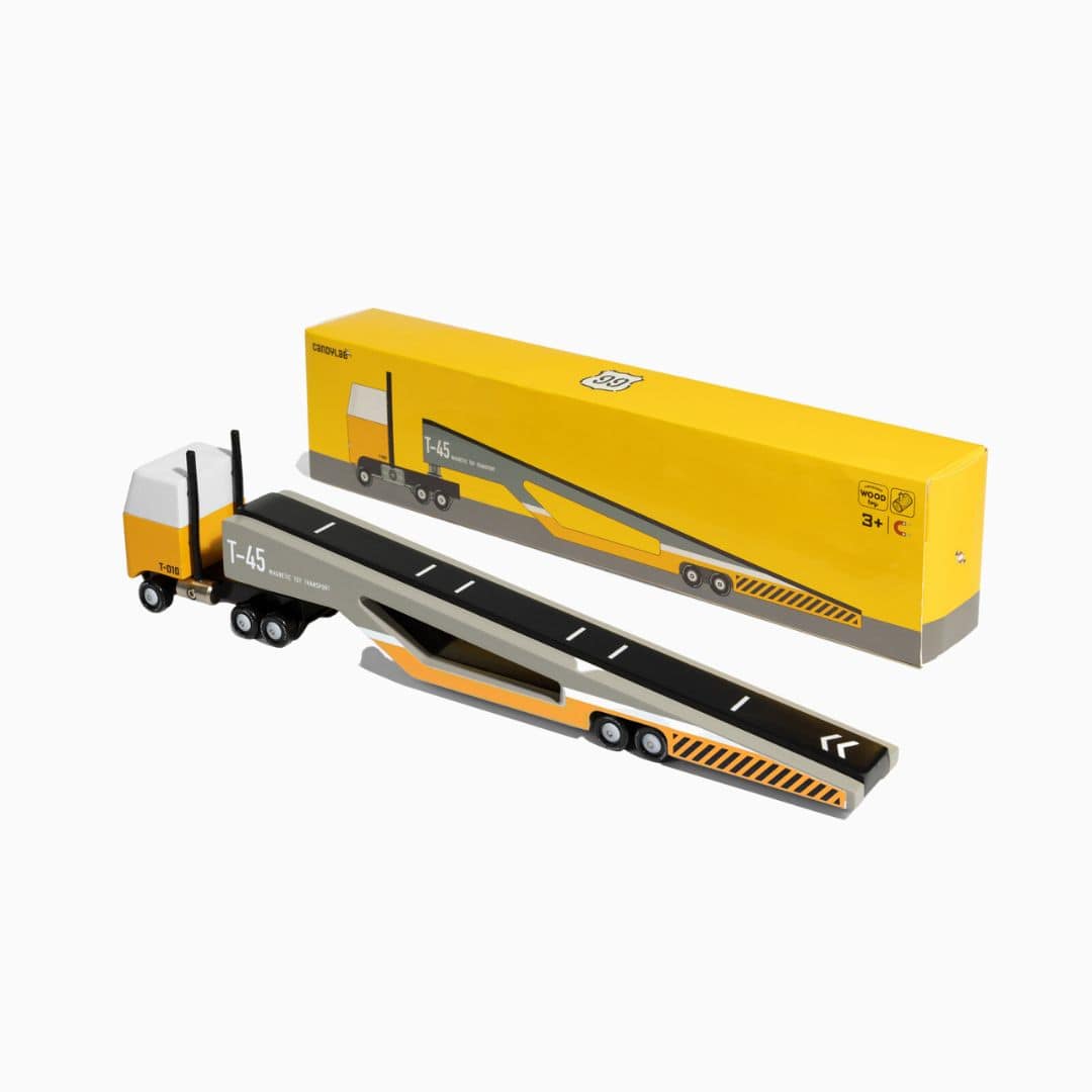 Candylab Candycar houten transportauto met magnetisch dek