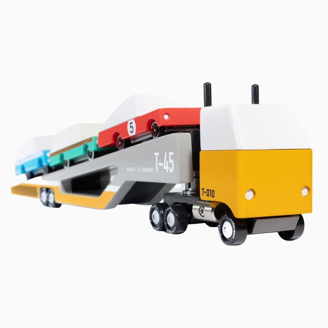 Candylab Candycar houten transportauto met magnetisch dek