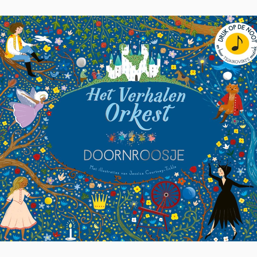 Muziekboek het verhalen orkest Doornroosje van uitgeverij Christofoor met illustraties van Jessica Courtney Tickle