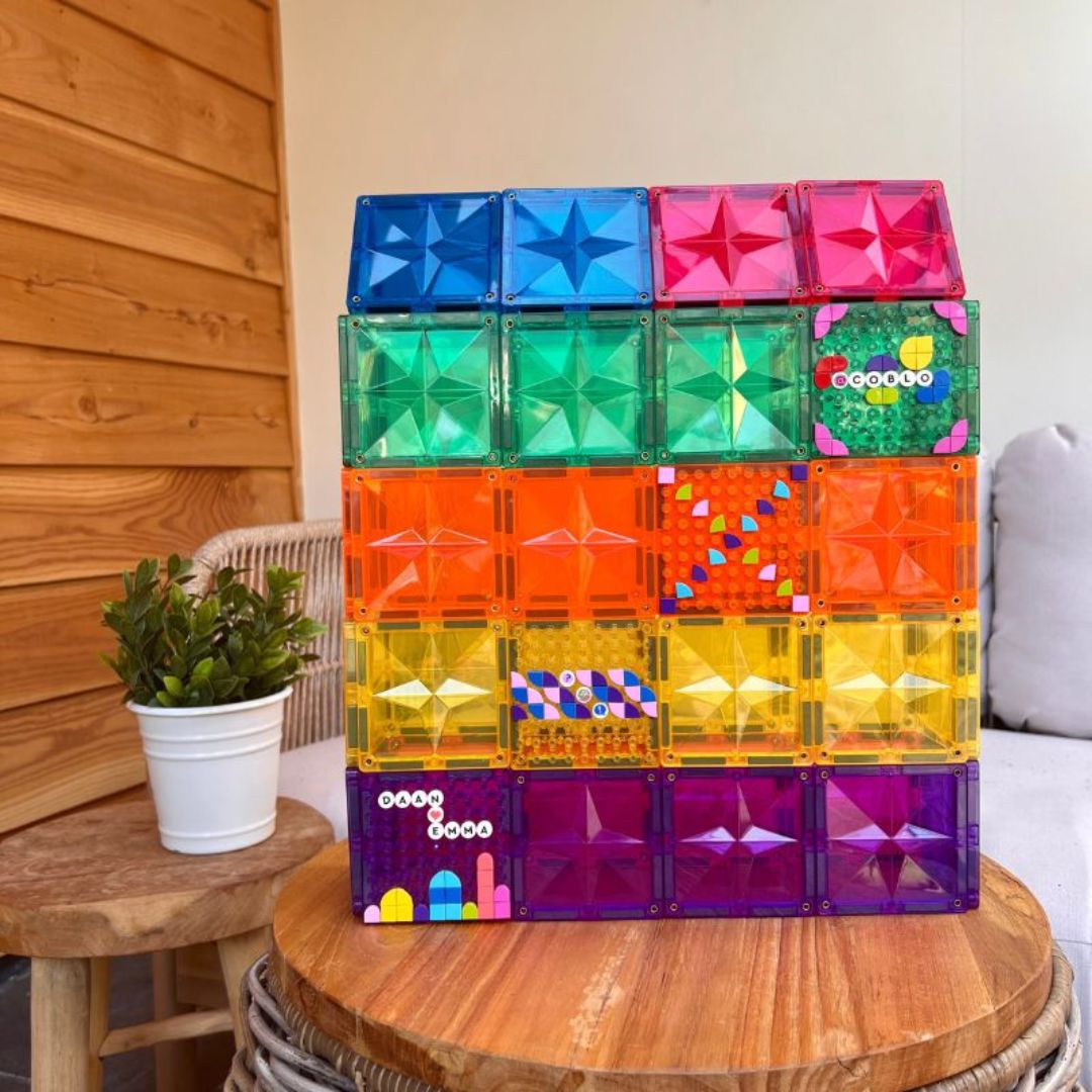 Coblo magnetisch tegels brick in regenboogkleuren om lego op te bouwen