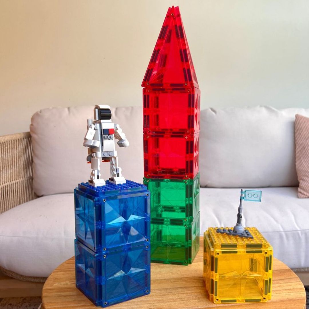 Coblo magnetisch tegels brick in regenboogkleuren om lego op te bouwen