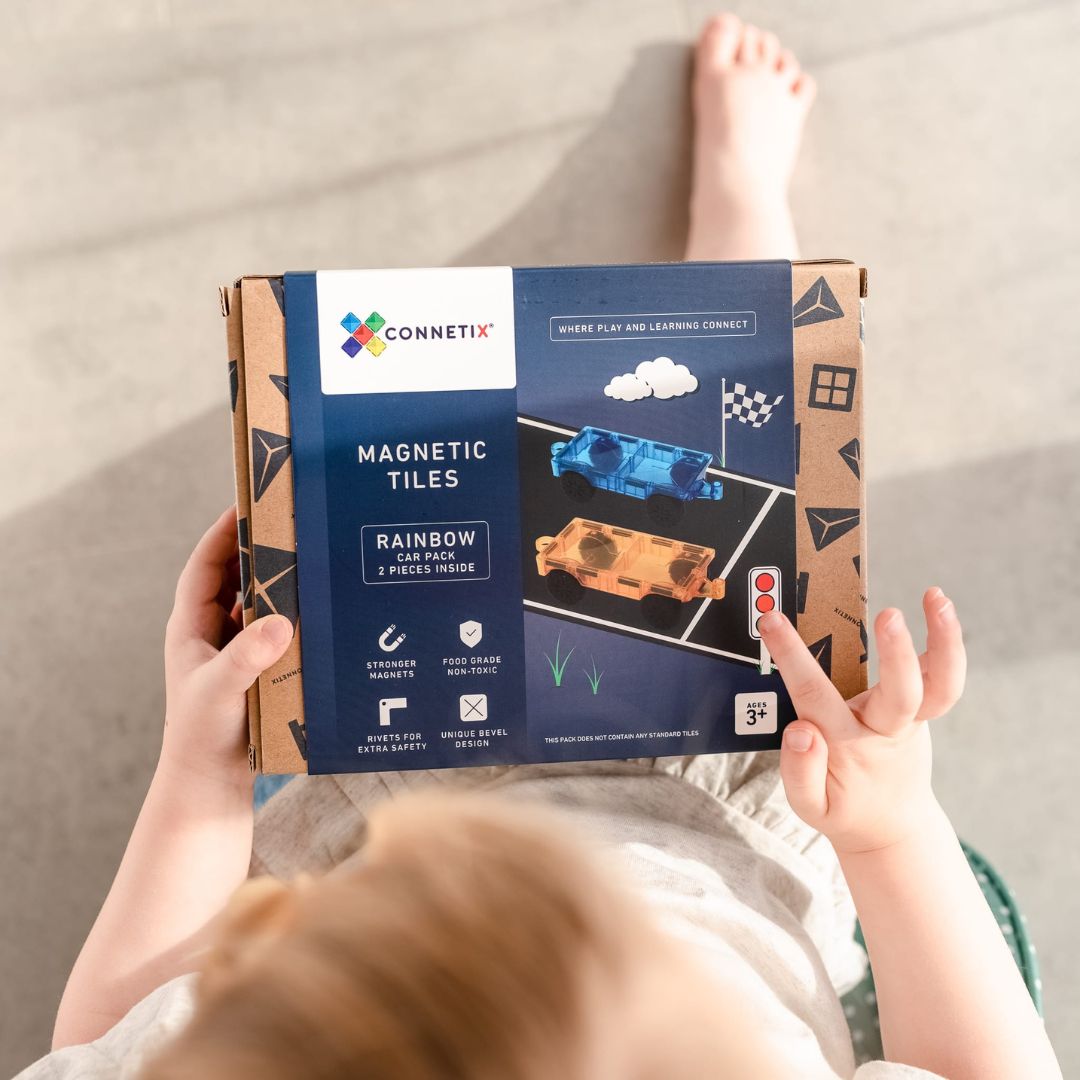 Connetix Car pack met 2 magnetische bouwplaten met wielen om auto's te bouwen