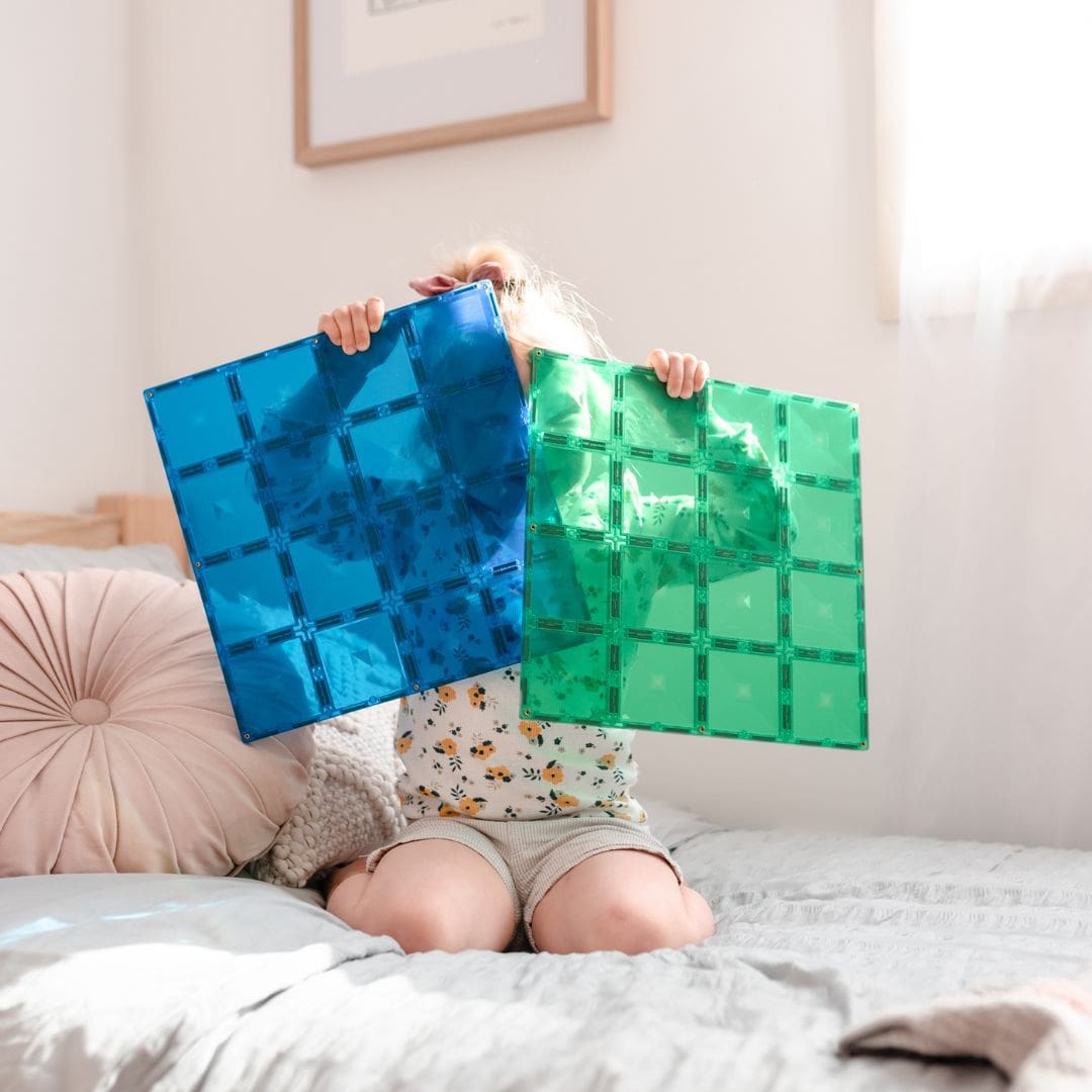 Connetix Rainbow magnetische tegels set van 2 basisplaten in de kleur groen en blauw