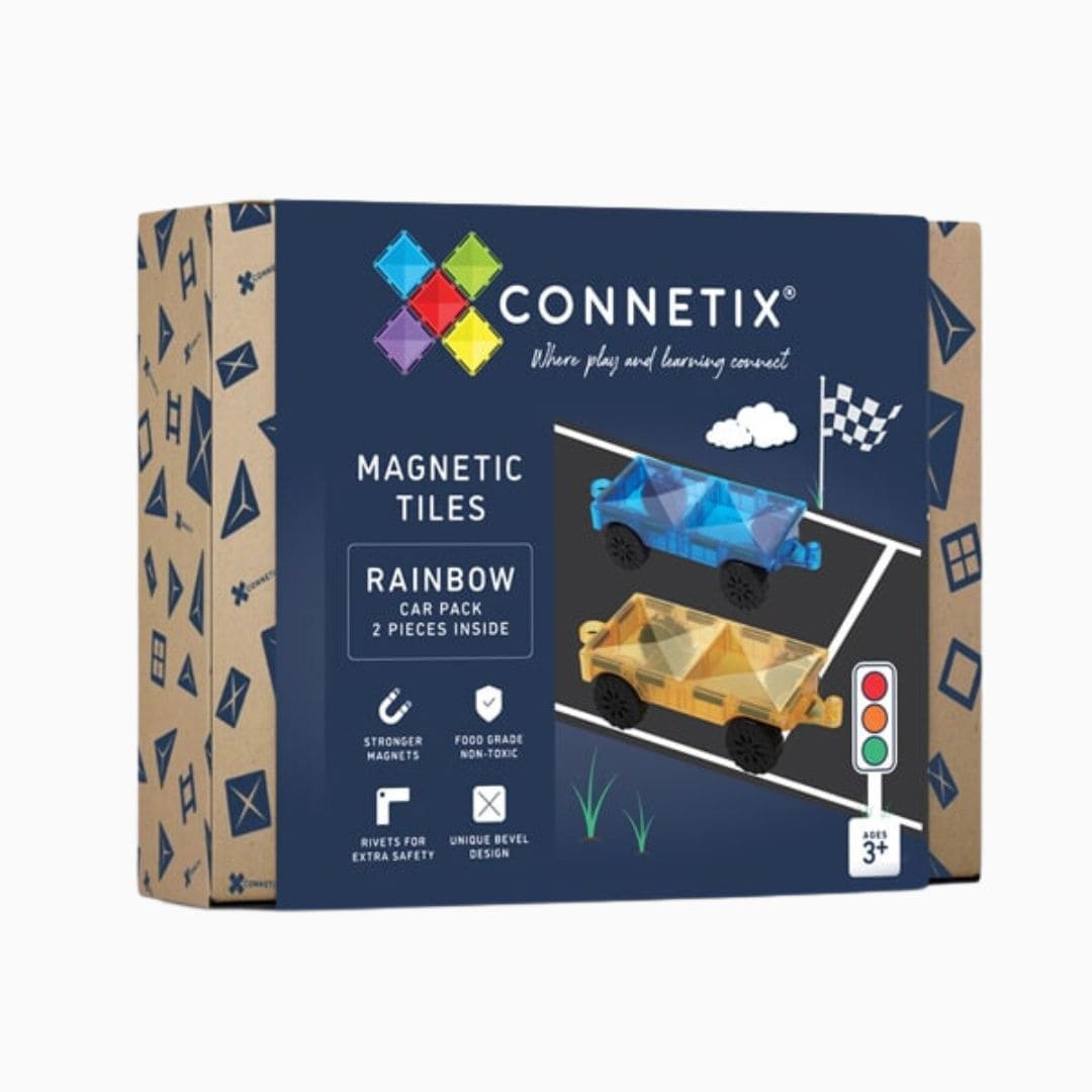 Connetix Car pack met 2 magnetische bouwplaten met wielen om auto's te bouwen