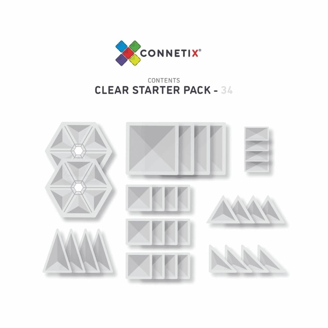 Connetix transparante magnetische tegels set van 34 stuks in verschillende vormen