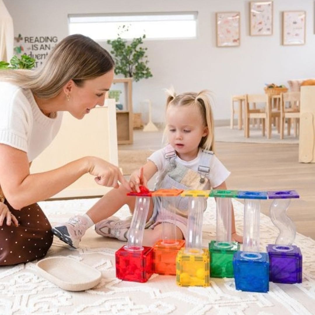 connetix education range engineering set met knikkerbaan onderdelen en magnetische tegels