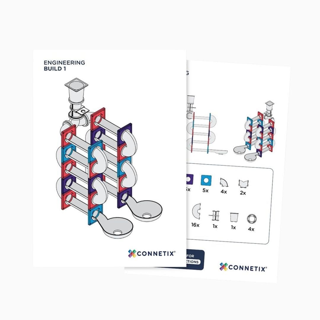 connetix education range engineering set met knikkerbaan onderdelen en magnetische tegels
