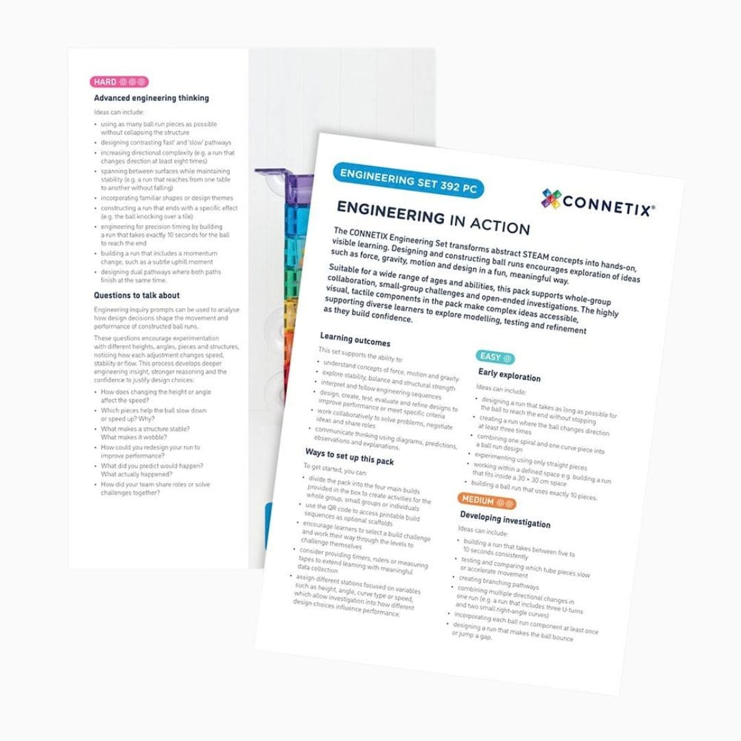 connetix education range engineering set met knikkerbaan onderdelen en magnetische tegels