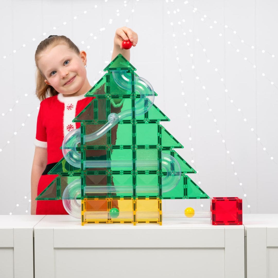 Connetix magnetische tegels knikkerbaan om kerstboom ball run te maken