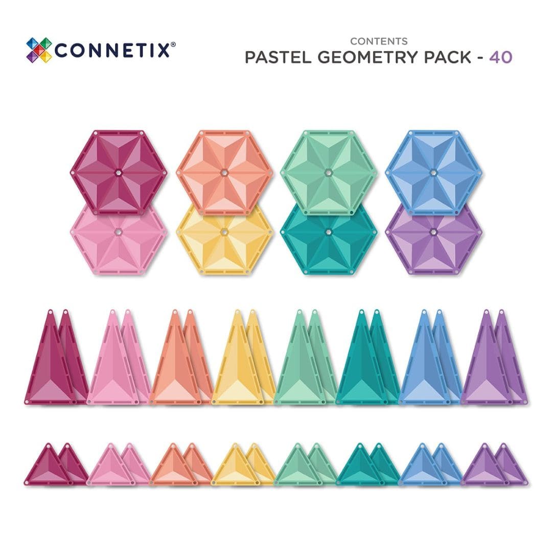 Connetix Pastel geometry pack met 40 magnetische tegels in driehoekige vormen