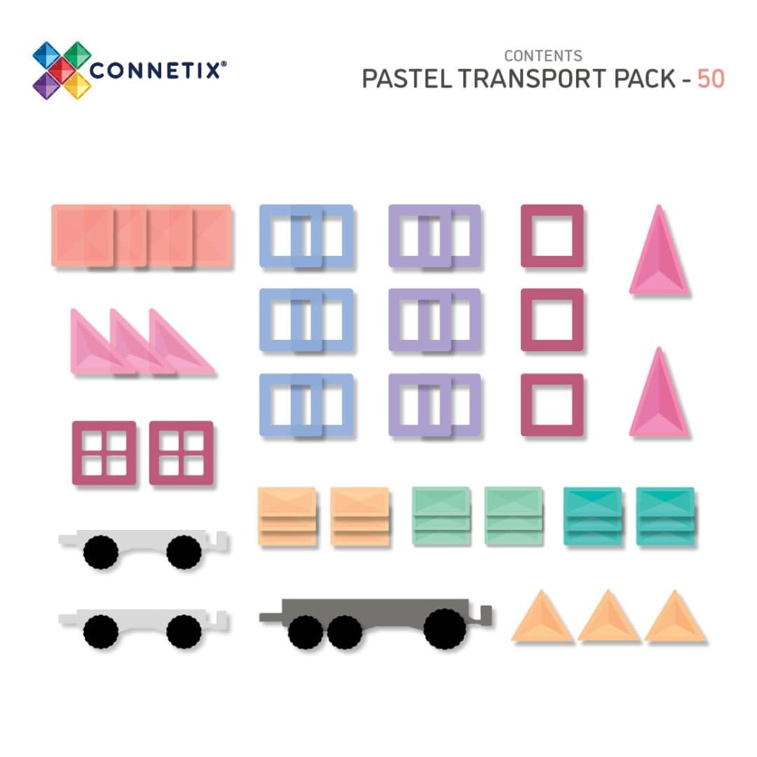Connetix Pastel magnetische tegels Transport Pack 50-delig met 3 auto-onderplaten