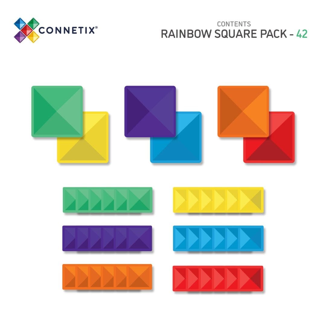 Connetix Rainbow magnetische tegels square pack met 42 vierkante tegels