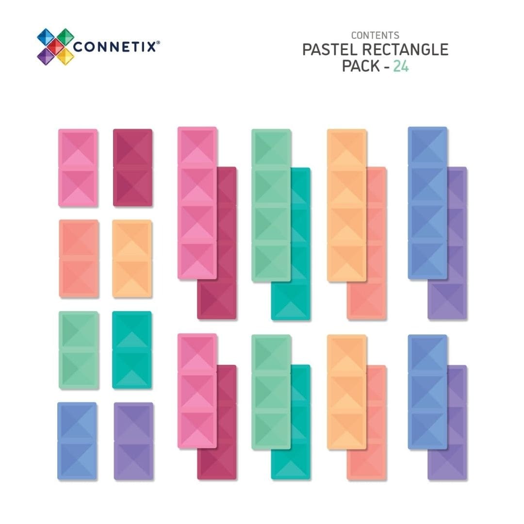 Connetix Pastel rectangle pack met vierkantjes in 3 maten 24-delig
