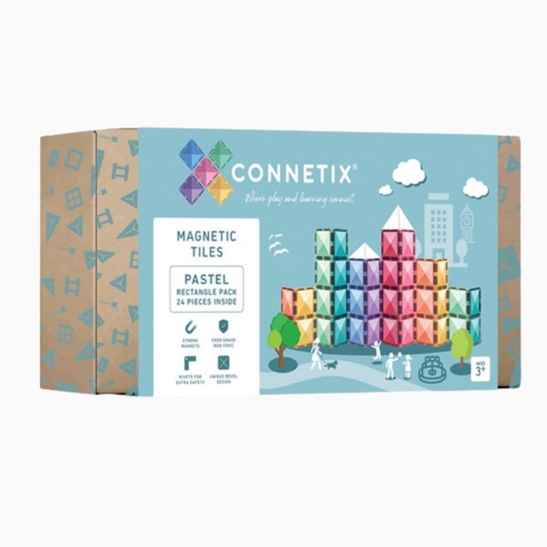 Connetix Pastel rectangle pack met vierkantjes in 3 maten 24-delig
