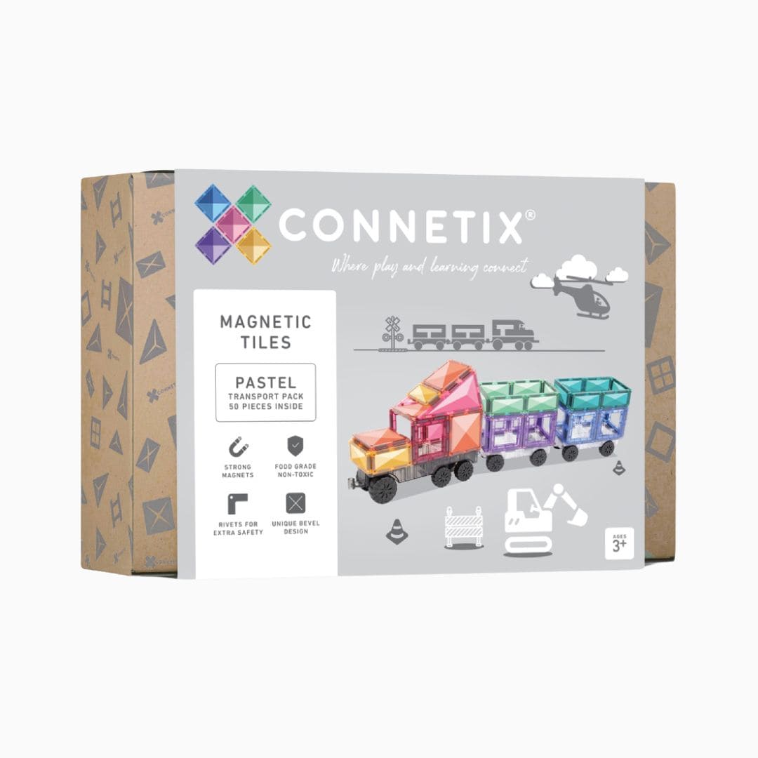 Connetix Pastel magnetische tegels Transport Pack 50-delig met 3 auto-onderplaten