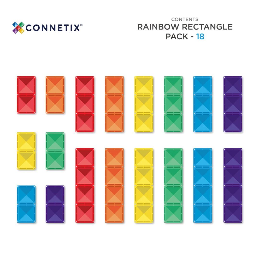 Connetix Rainbow magnetische tegels Rectangle pack met 18 rechthoeken in regenboogkleuren