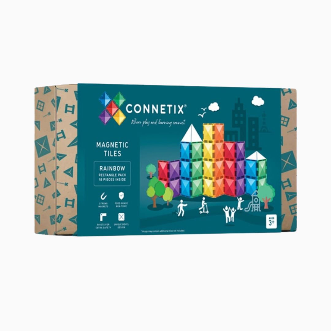 Connetix Rainbow magnetische tegels Rectangle pack met 18 rechthoeken in regenboogkleuren