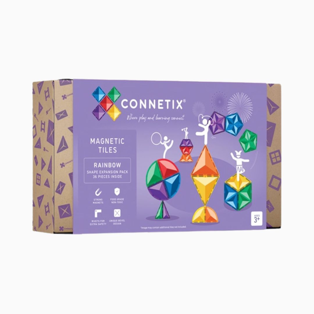 Connetix Rainbow Shape expansion pack met 36 bijzondere vormen magnetische tegels in regenboogkleuren