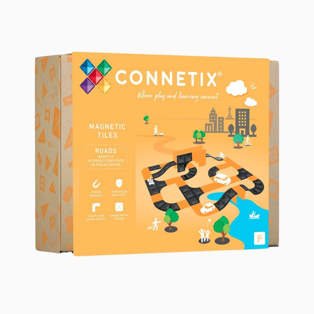 connetix roads zwarte magnetische tegels pak van 16