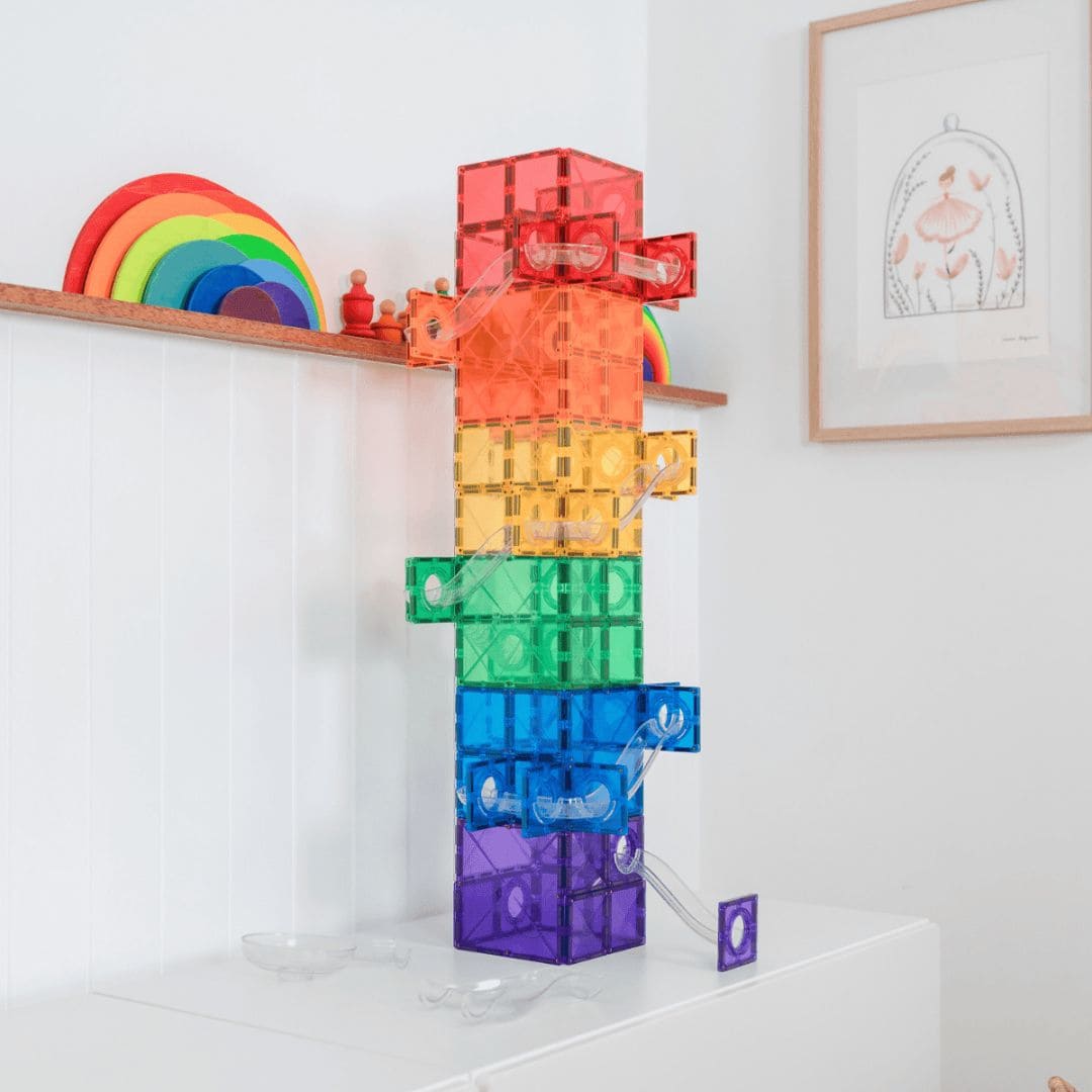 Connetix rainbow knikkerbaan grote set met magnetische tegels en knikkerbaan onderdelen