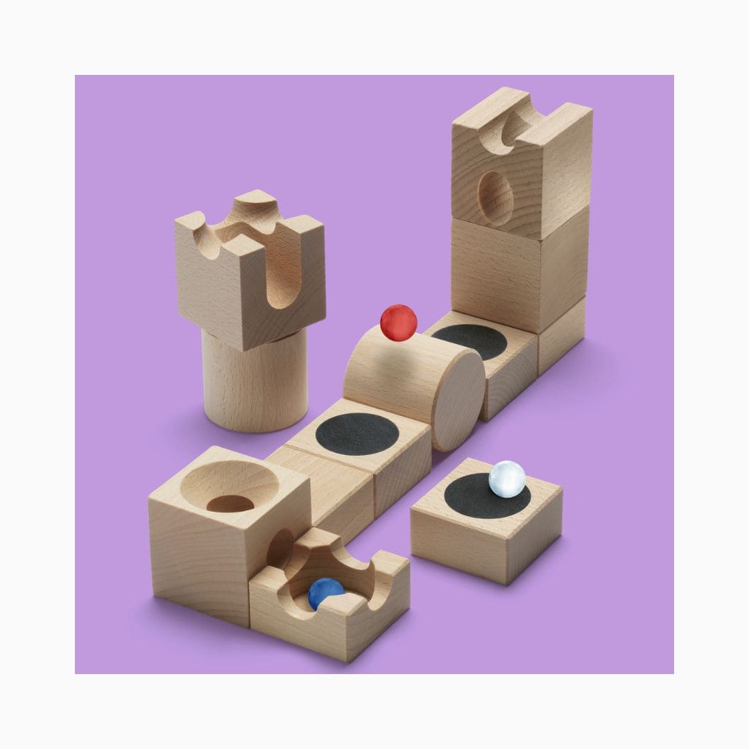 CUBORO JUMP uitbreidingsset met trampolines voor de houten knikkerbaan