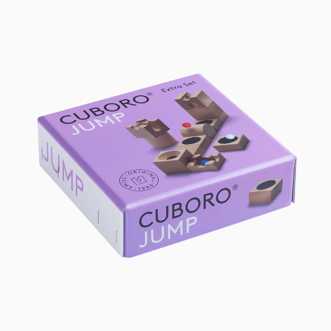 CUBORO JUMP uitbreidingsset met trampolines voor de houten knikkerbaan