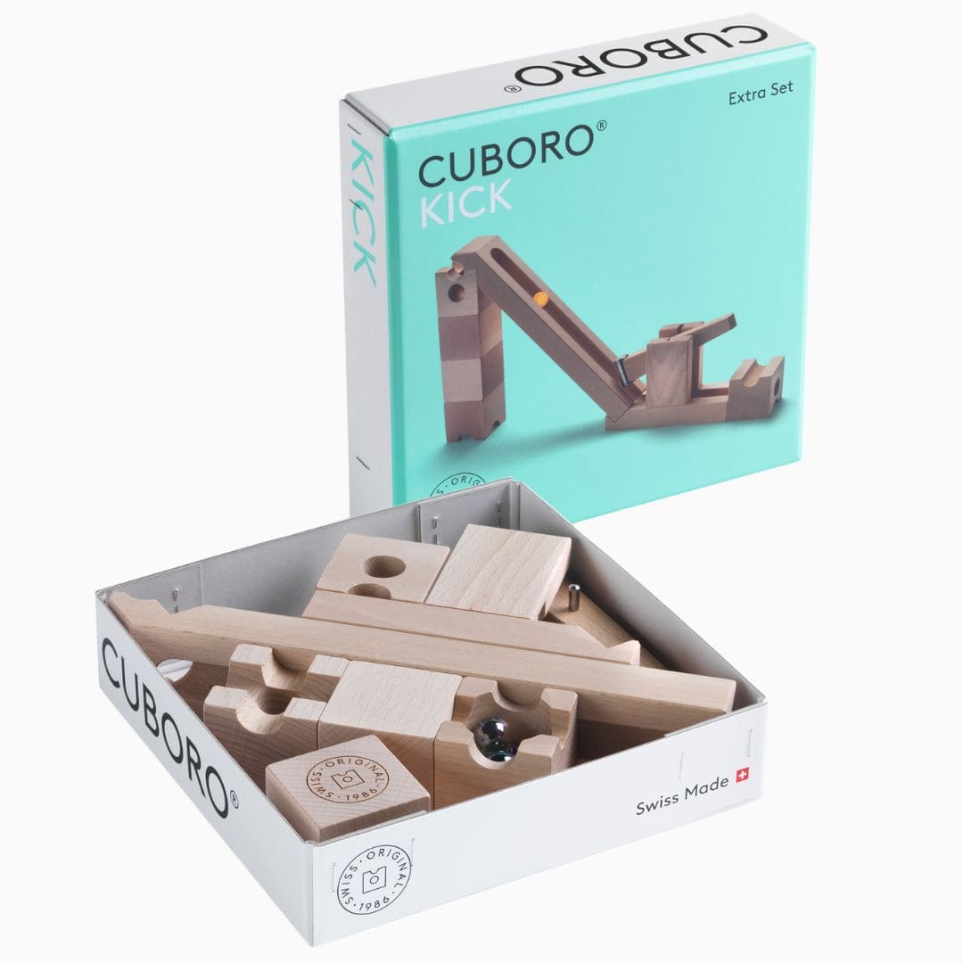 CUBORO houten knikkerbaan uitbreiding kick met 8 delen