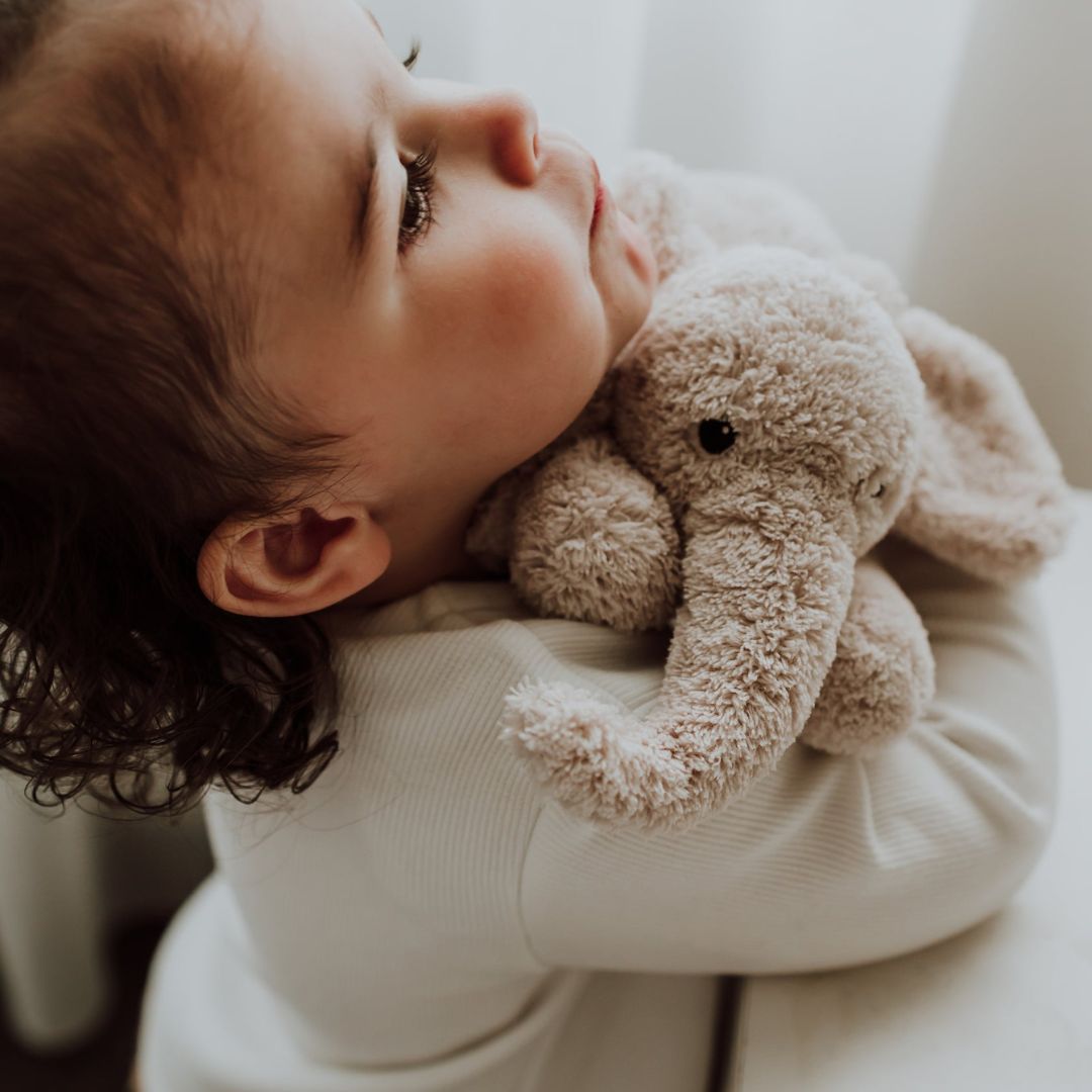 Flow Amsterdam hartslag knuffel olifant George in de kleur beige met white noise